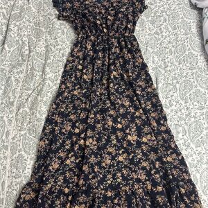 SHEIN Navy Floral Maxi Dress with Peach Bloom Print